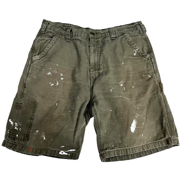 Mens green duck canvas Berne Apparel cargo carpenter painter utility work shorts - Picture 1 of 9